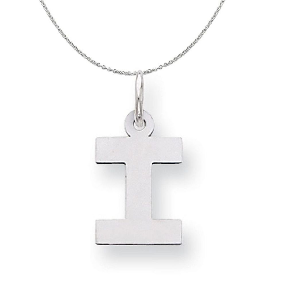 Silver, Amanda Collection Small Block Style Initial I Necklace - 18 In